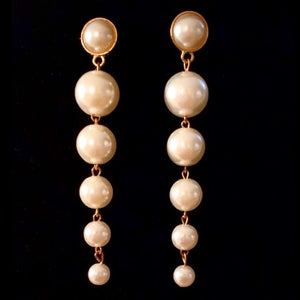 Long dangle pearl earrings