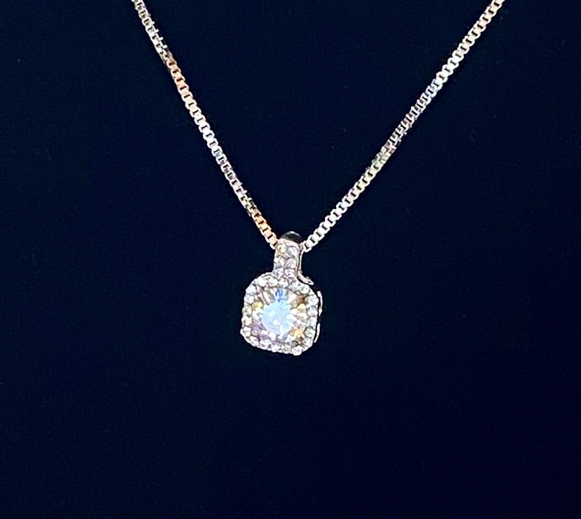 Classic square crystal pendent necklace.