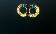 Load image into Gallery viewer, Vintage gold half circle metal crystal earrings.
