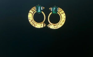 Vintage gold half circle metal crystal earrings.