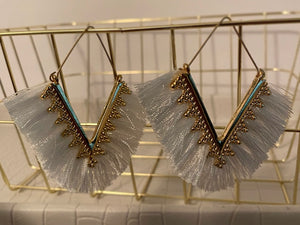 Gold and Wight bohemia tassel earring.